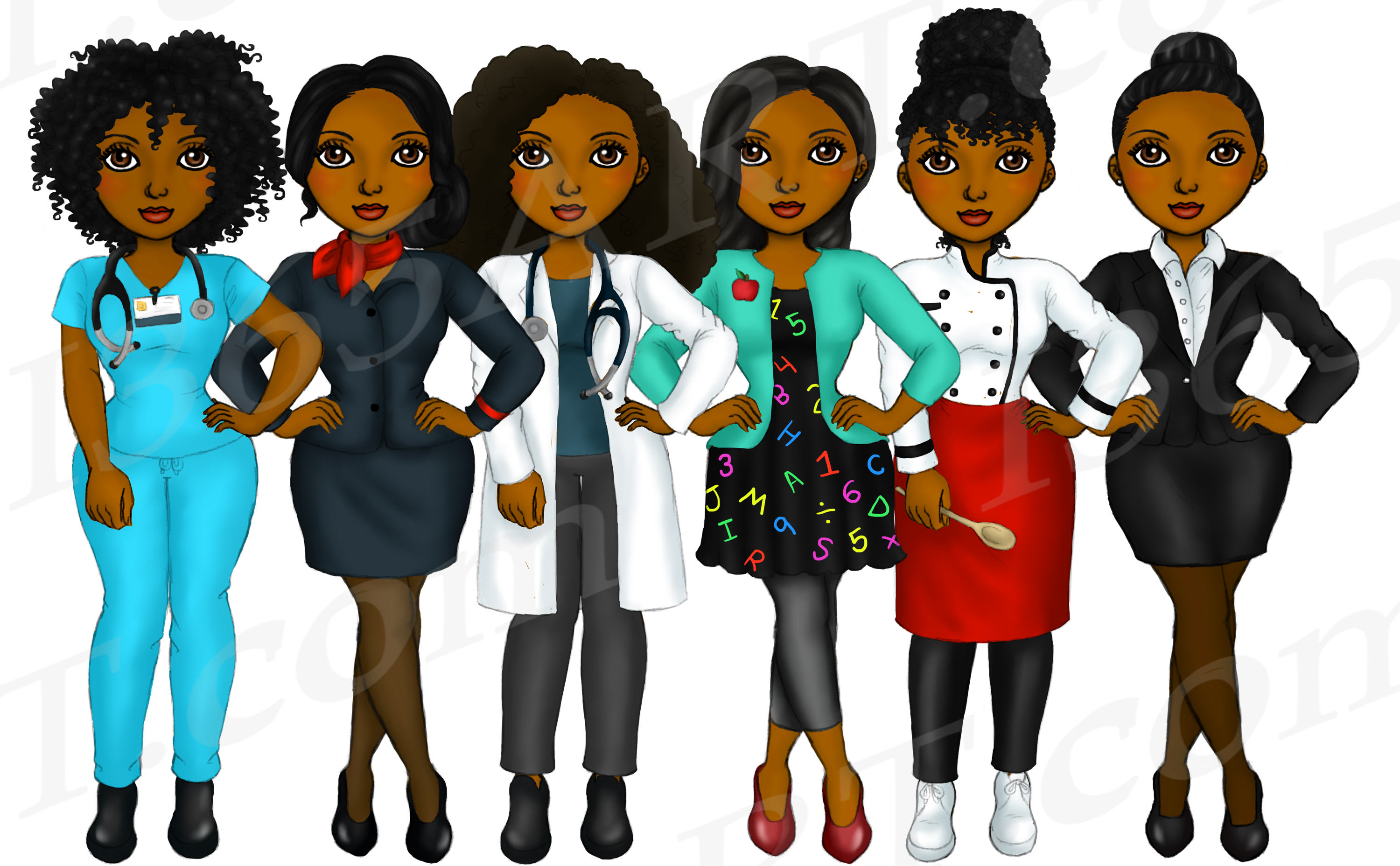 Girls At Work Fashion Clipart, Girl Boss, Natural Hair Girls.