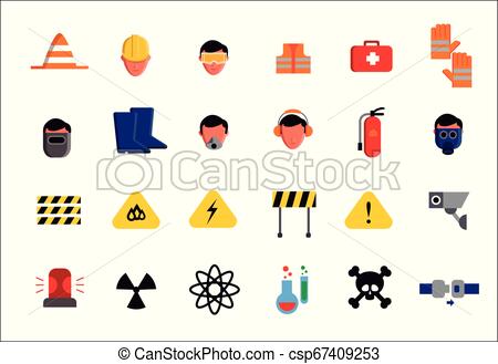 Set of icons of different aspects of workplace safety.