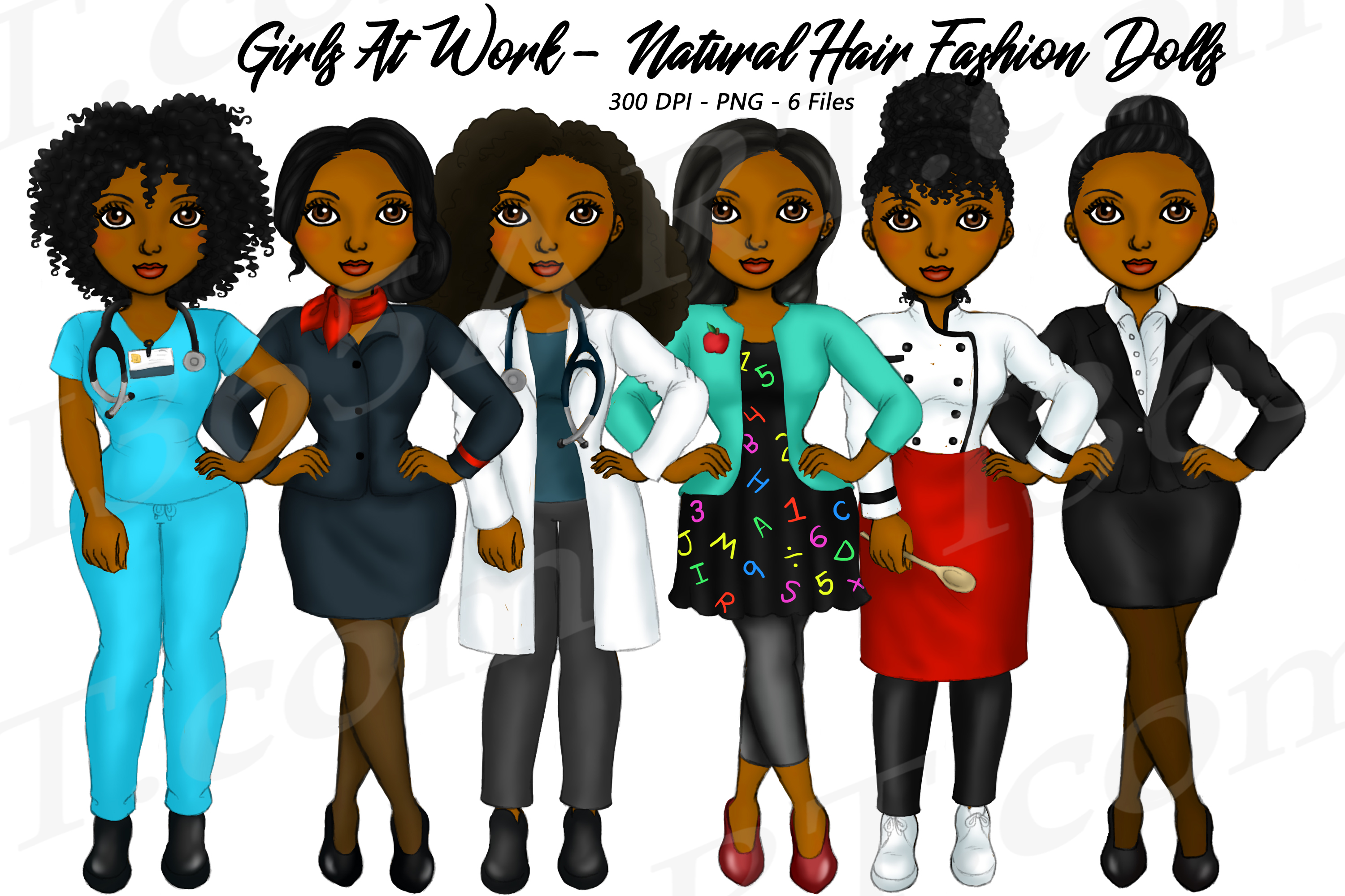 Girls At Work Clipart Natural Hair Fashion Dolls PNG.