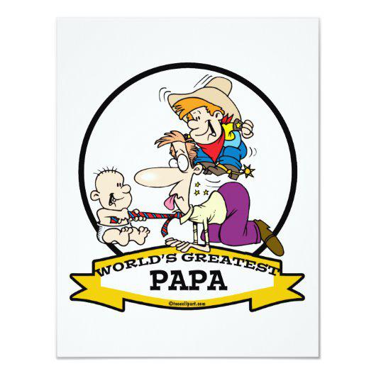 WORLDS GREATEST PAPA MEN CARTOON 4.25X5.5 PAPER INVITATION.