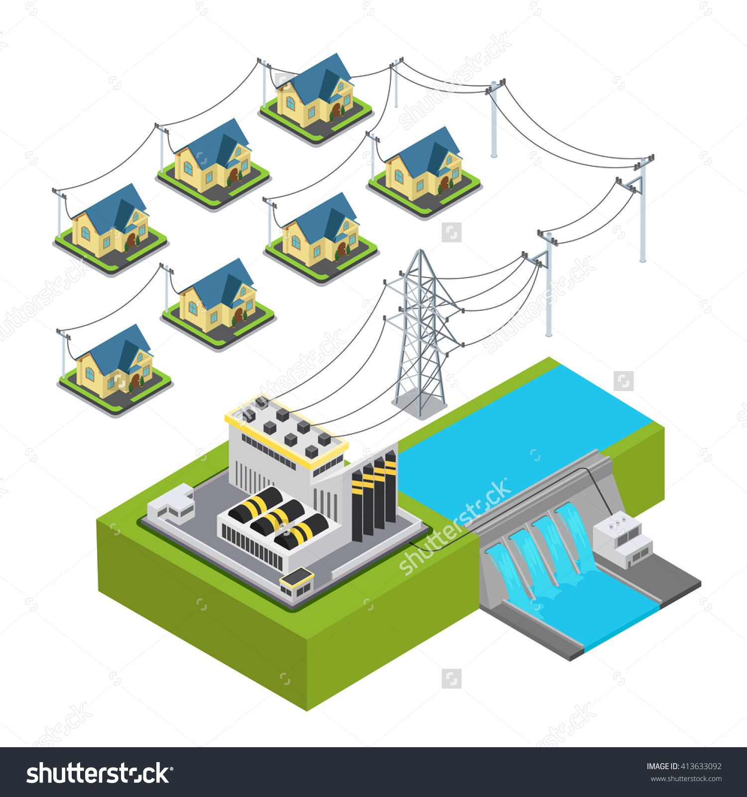 Water Power Plant Energy Hydro Station Stock Vector 413633092.