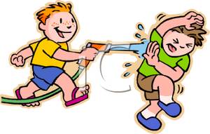 Two Boys Having a Water Fight.