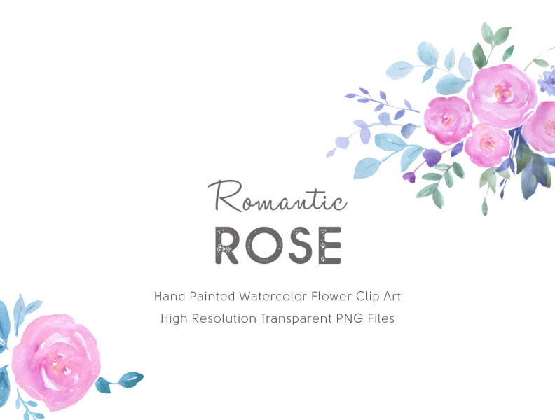 Watercolor Flower Clipart Romantic Rose/PNG files by Gogivo.