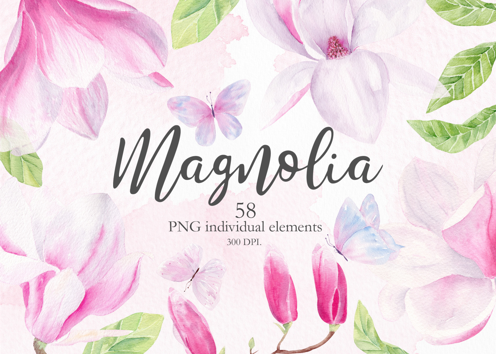 Magnolia Floral Watercolor Clipart in Illustrations on Yellow.