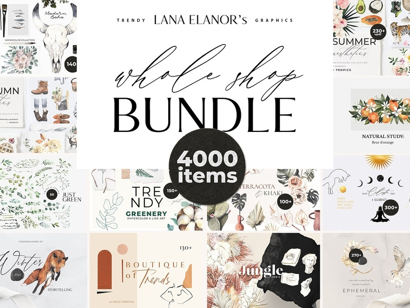 BUNDLE Whole Shop watercolor &design by Graphics Collection.