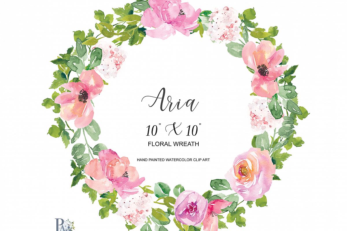 Watercolor Blush Floral Wreath Clipart.