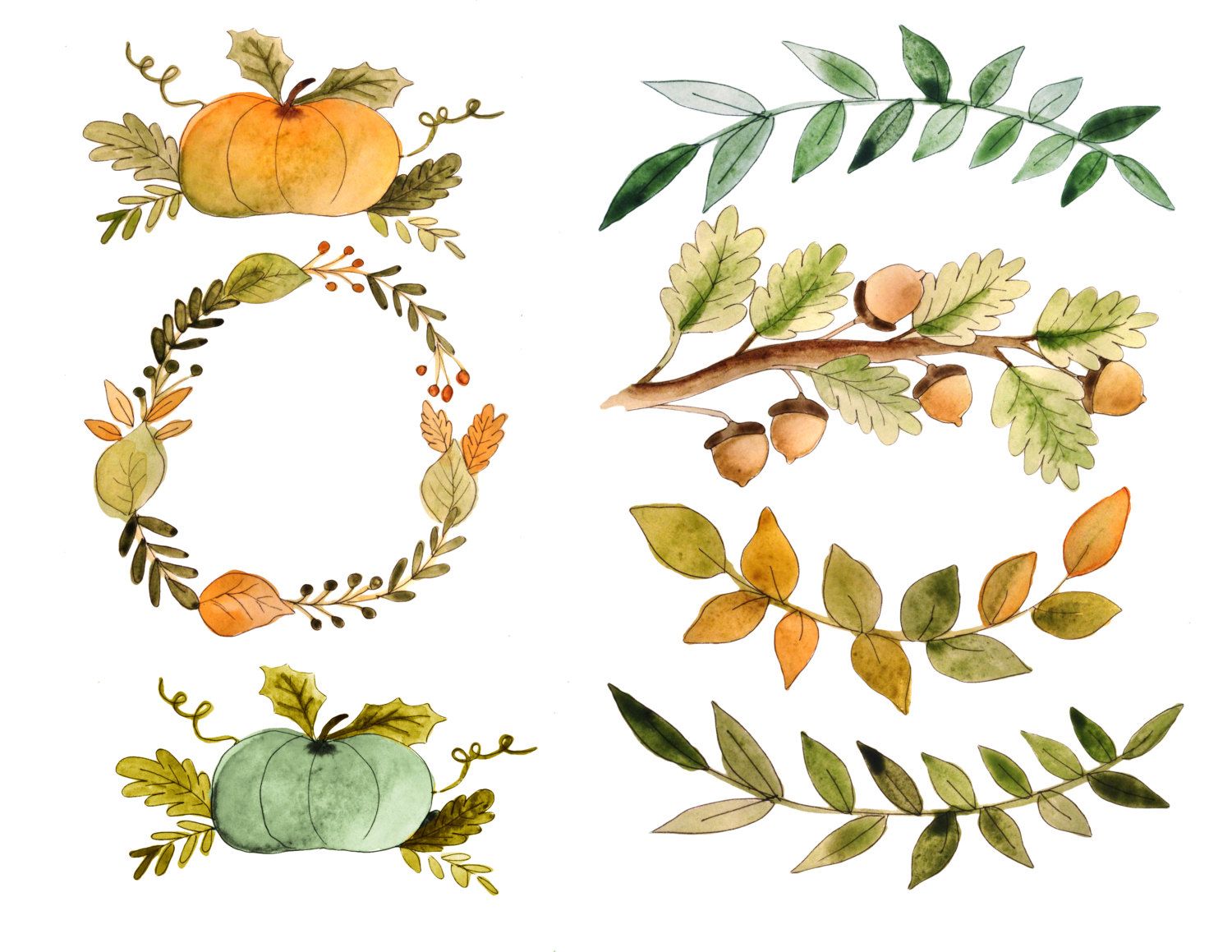 Fall clipart, watercolor fall clipart, pumpkin clipart, fall.