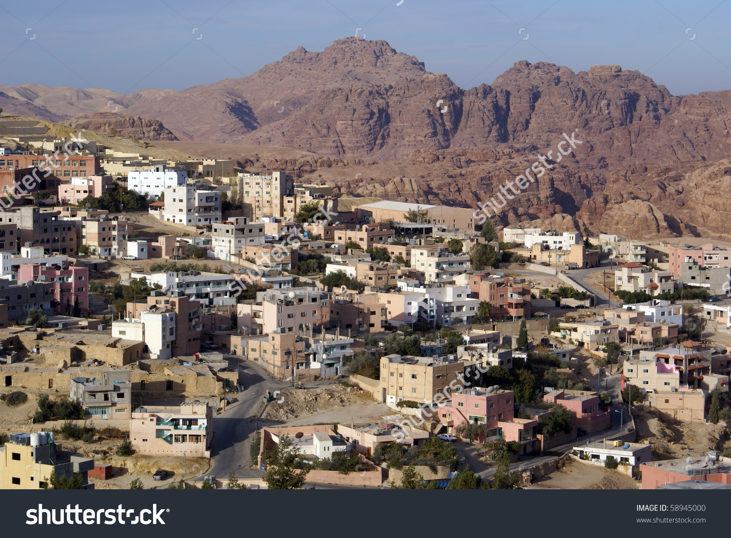 Town Wadi Musa Near Ruins Petra Stock Photo 58945000.