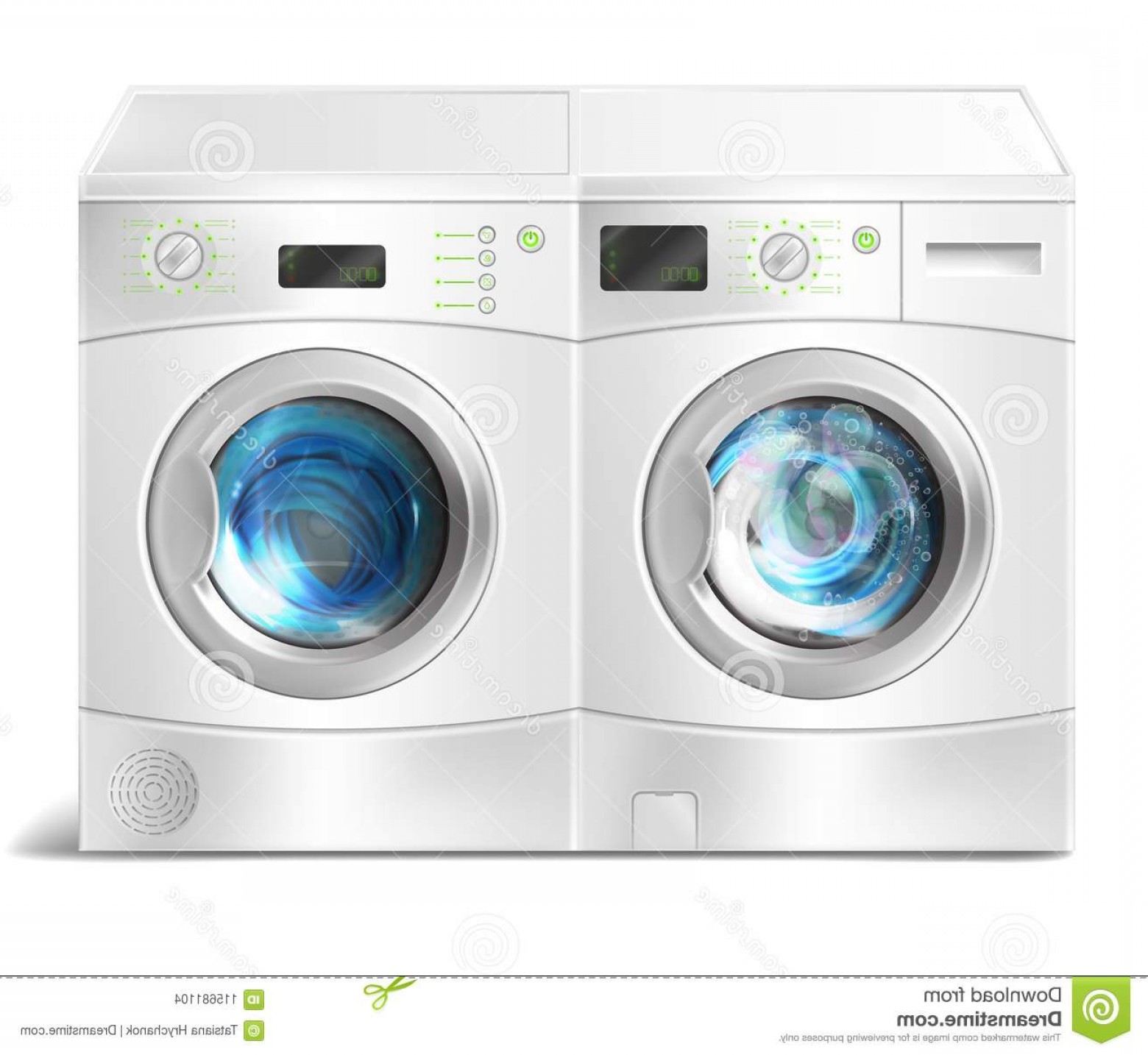 Vector Washer Dryer Laundry Inside Realistic Illustration.