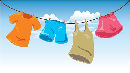 hanging clothes on washing line Clipart Image.