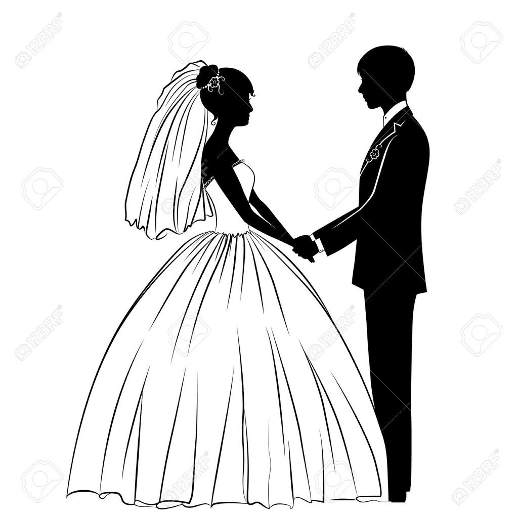 Wedding Couple Black And White Clipart Dress.