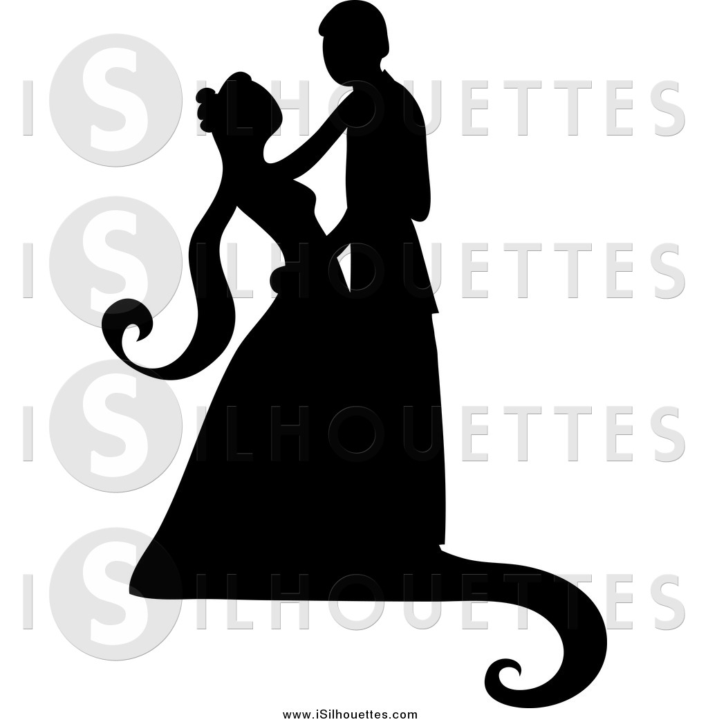 Clipart of a Silhouetted Wedding Couple Dancing by Pams.