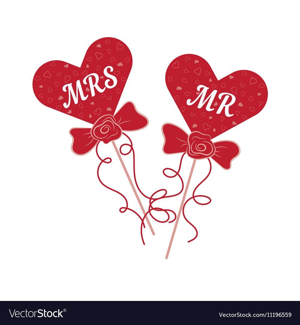 Wedding hearts MR and MRS on a stick.