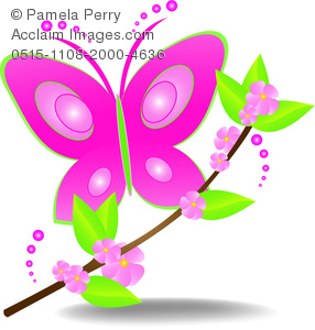 Beautiful Clip Art Image of a Whimsical Butterfly With a Branch Logo.