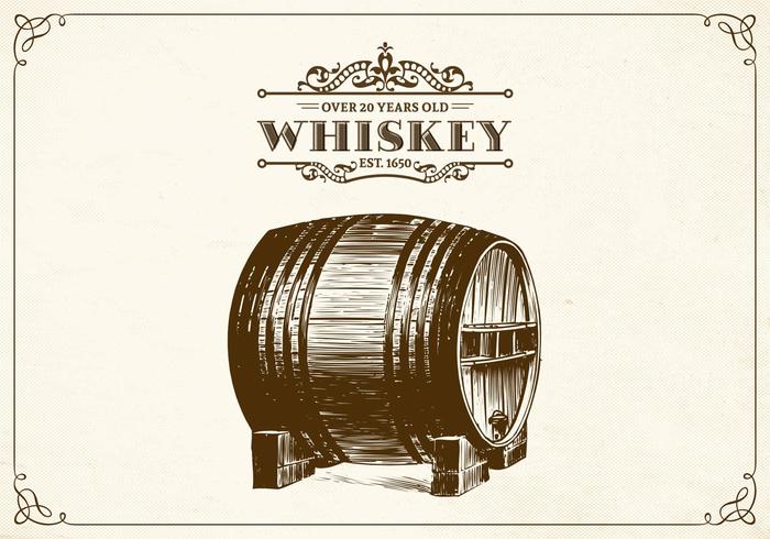 Hand Drawn Whiskey Barrel Vector.