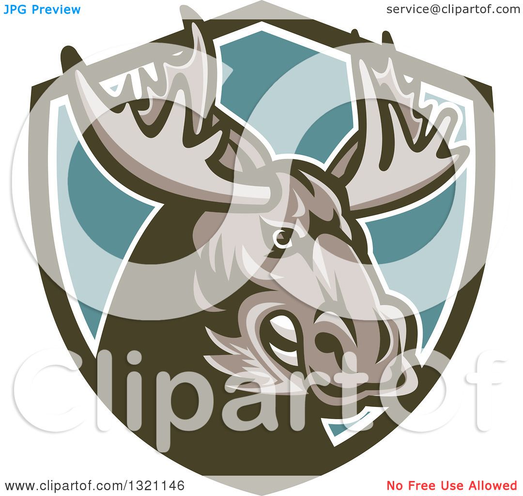 Clipart of a Retro Snarling Tough Moose in a Green White and.