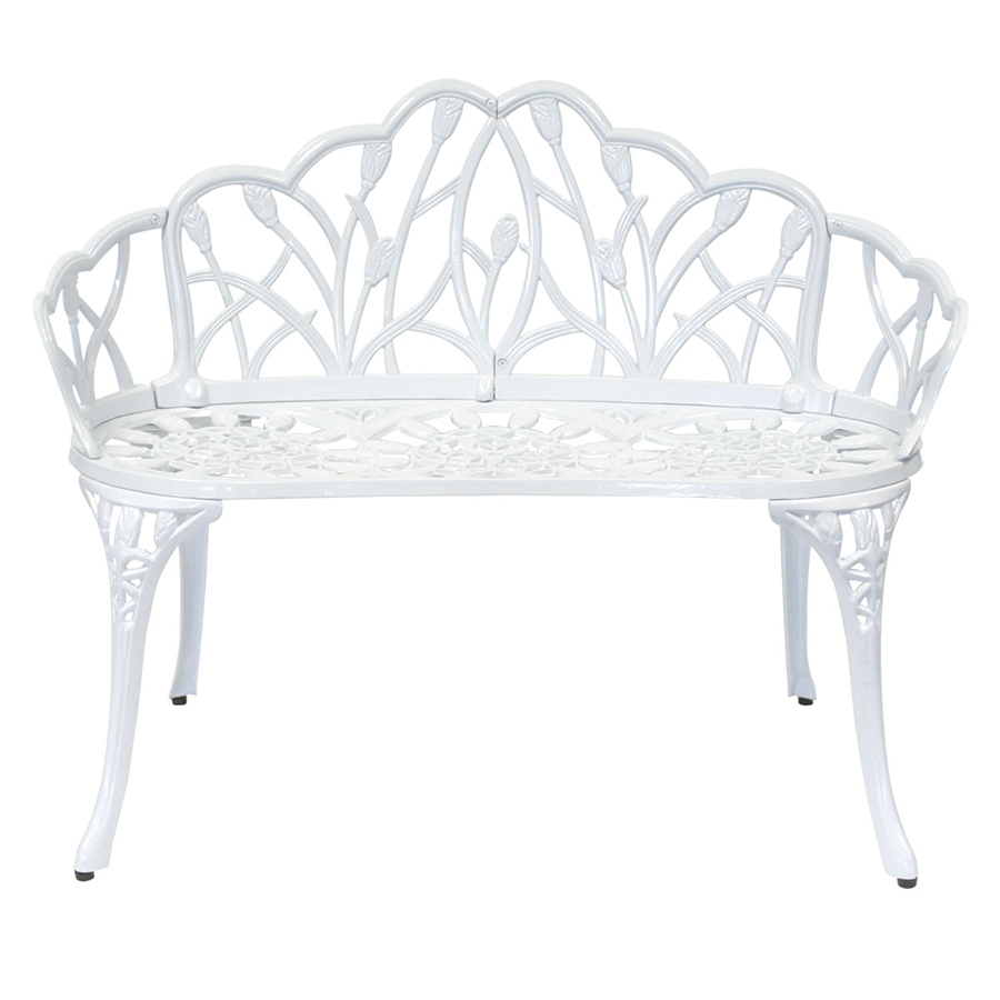 Charles Bentley White Tulip Metal Patio Bench.