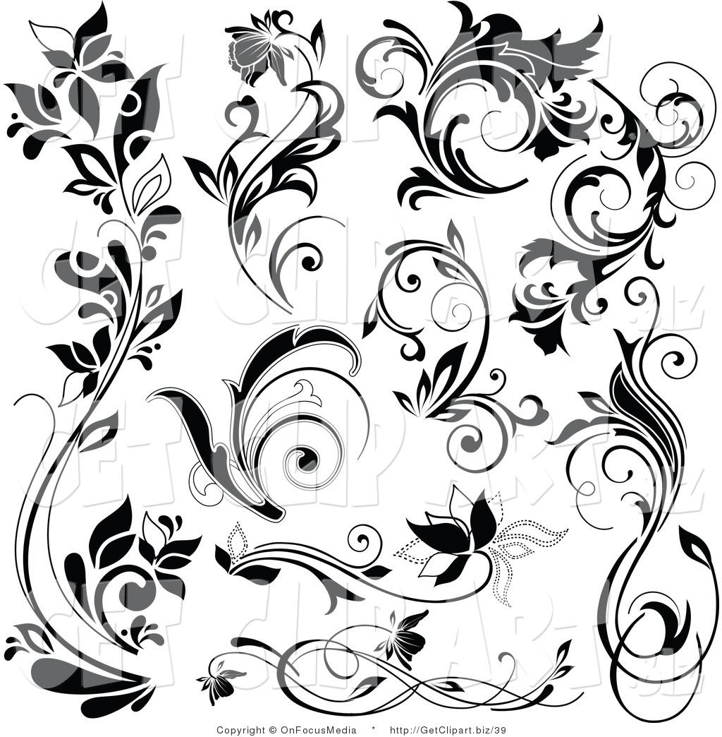 Free Flourish Clip Art Black and White.