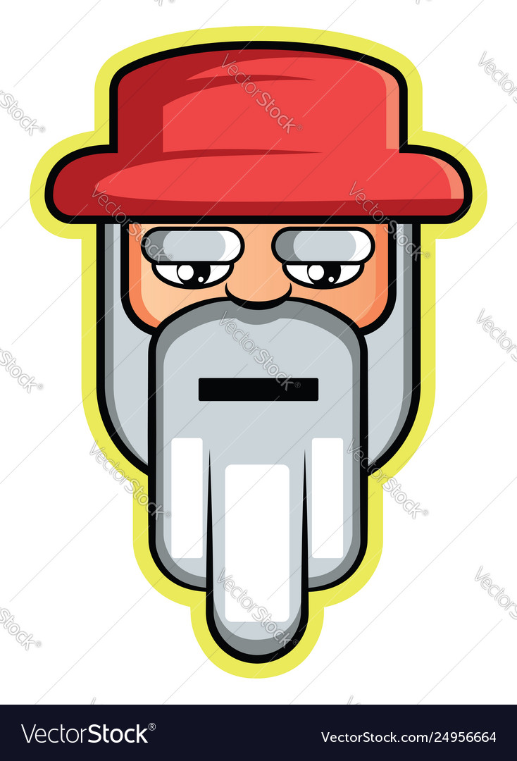 Old man with white beard and hair wearing red hat.