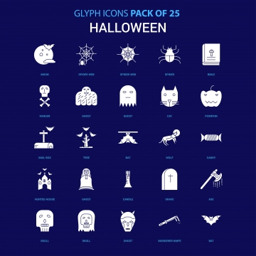 Halloween White Icon Over Blue Background 25 Icon Pack, Bloody Knife.