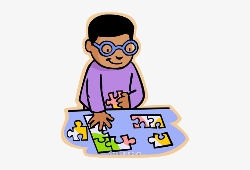 Children At Play, Kids, Boy Doing Puzzle Royalty Free.