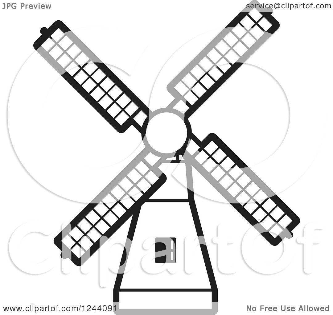 Clipart of a Black and White Windmill 3.