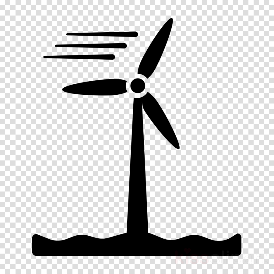 black wind turbine windmill wind line clipart.