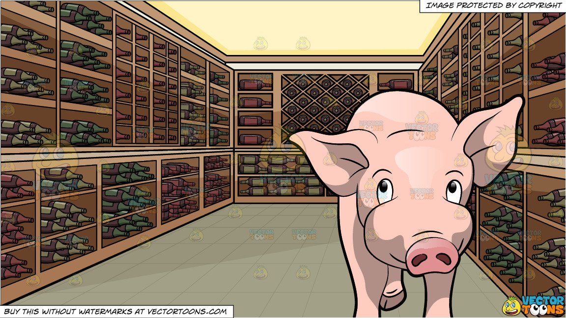 clipart #cartoon A Cute Pig Charming Its Way and A Wine.