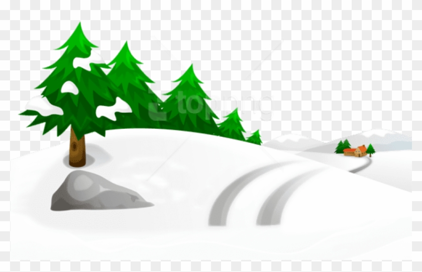 Free Png Snowy Winter Ground With Trees And House Png.