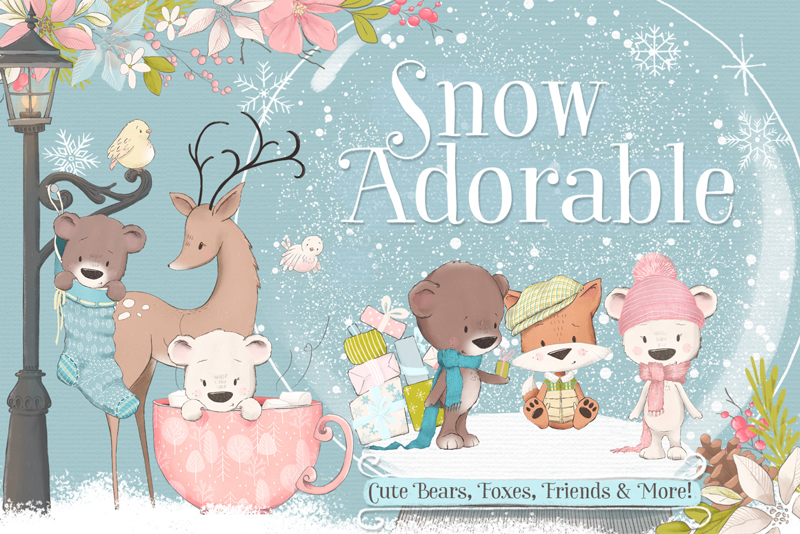 Snow Adorable Winter Illustration Clipart Kit.