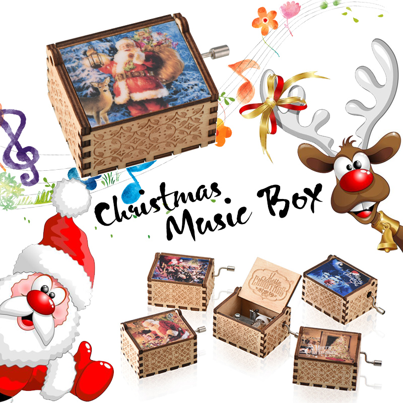 Details about WR Wooden Santa Claus Hand Crank Music Box Merry Christmas  Tree Musical Gift Kid.