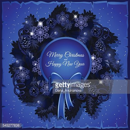 Dark Blue Christmas Wreath Out of Pine Branches premium.