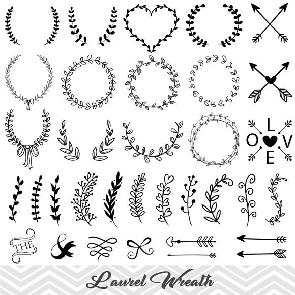 Laurel Wreath Clip Art, Laurel Wreath Leaf Clipart, Hand Drawn Leaf Laurel  Branches Clip Art, 00159.