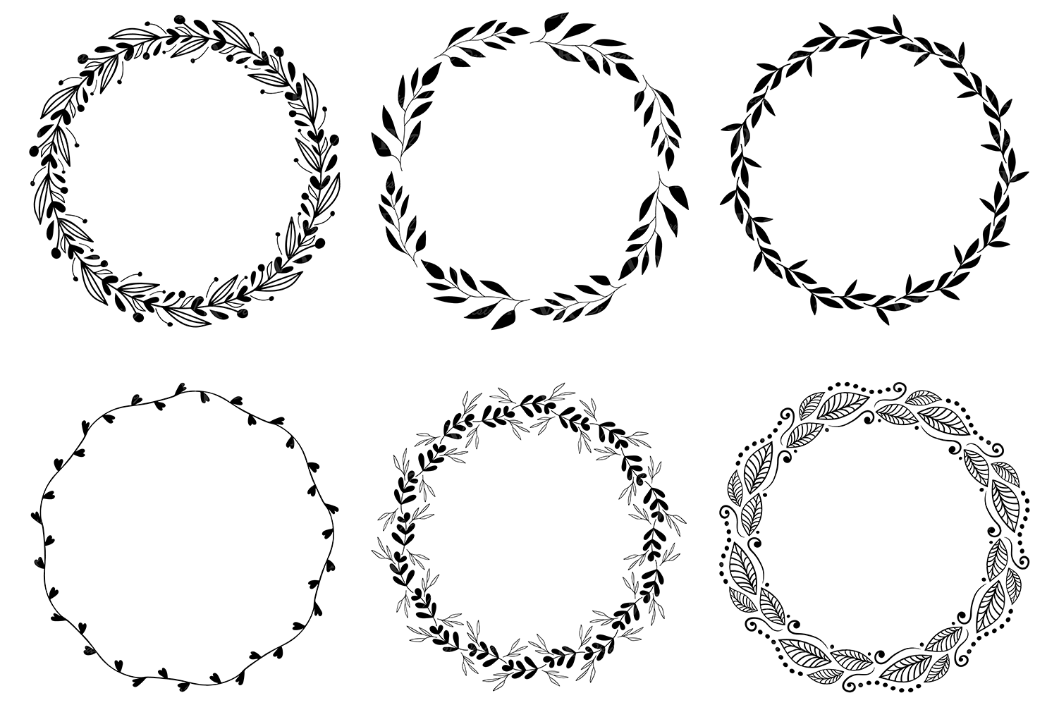 Wreaths Clipart, Hand drawn black design elements, Digital wreath, laurels,  leaves and branches, Wedding clipart, Vector.