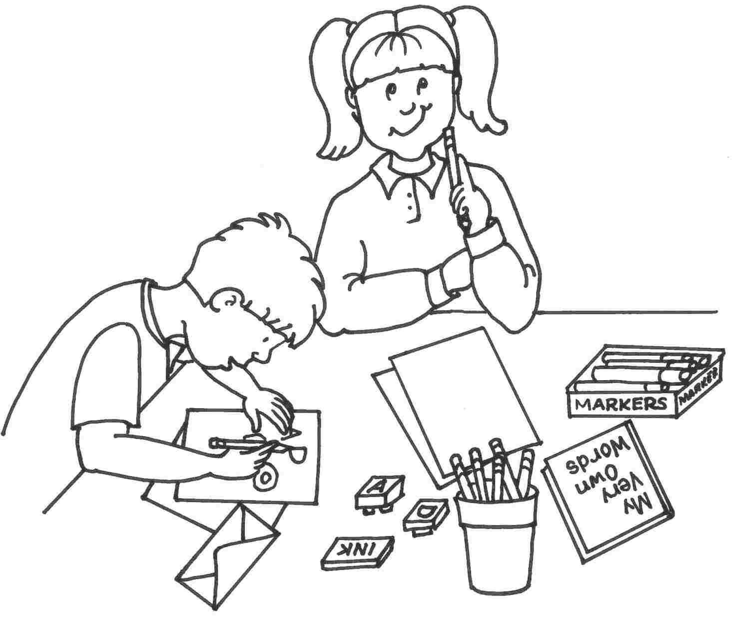 Children Writing Clipart Black And White.