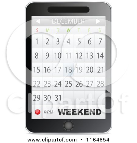 Clipart of a Touch Phone with a Calendar App Open.