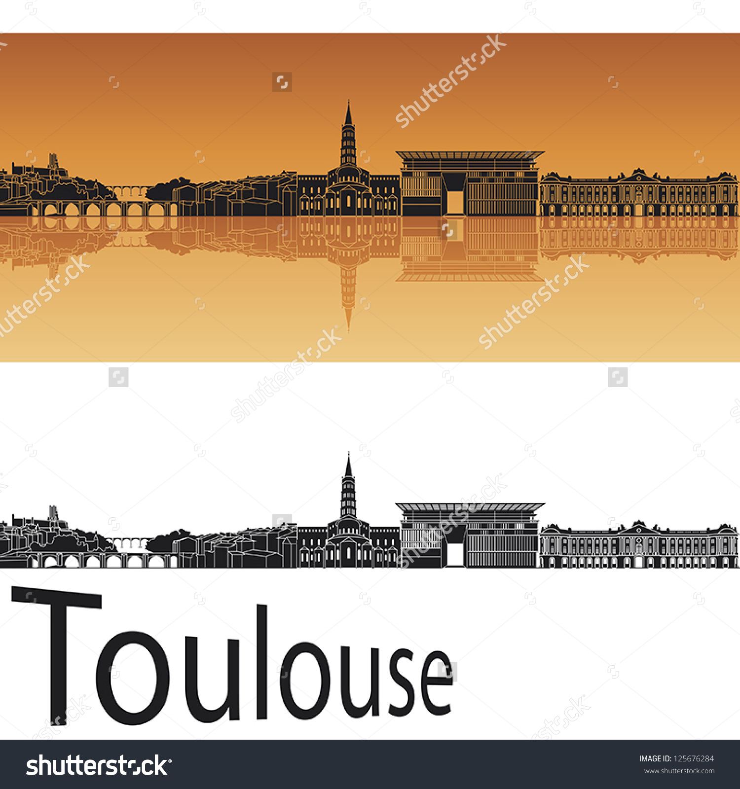 Toulouse Skyline Orange Background Editable Vector Stock Vector.