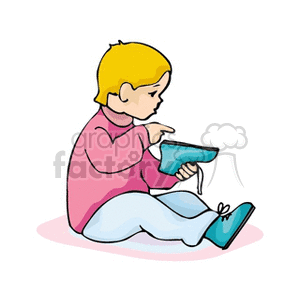 A Small Child Puting on Her Own Shoes clipart. Royalty.