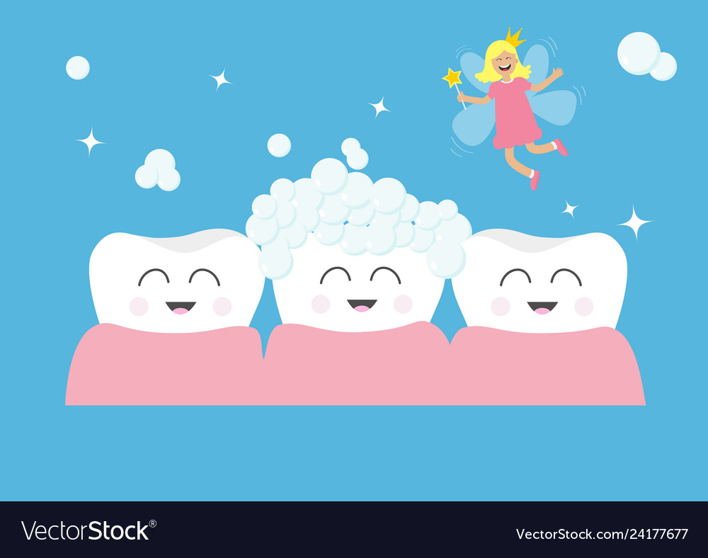 Three tooth gum icon set tooth fairy flying wings.