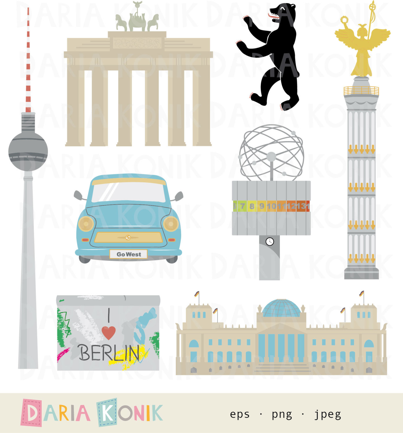 Berlin Clip Art Set Brandenburger Tor Reichstag von dariakonik.