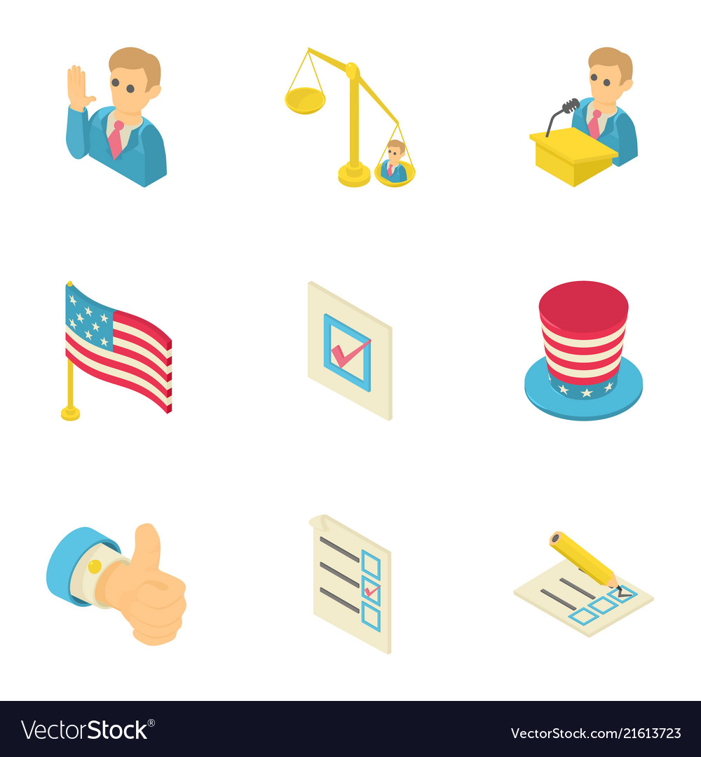 American dream icons set isometric style.