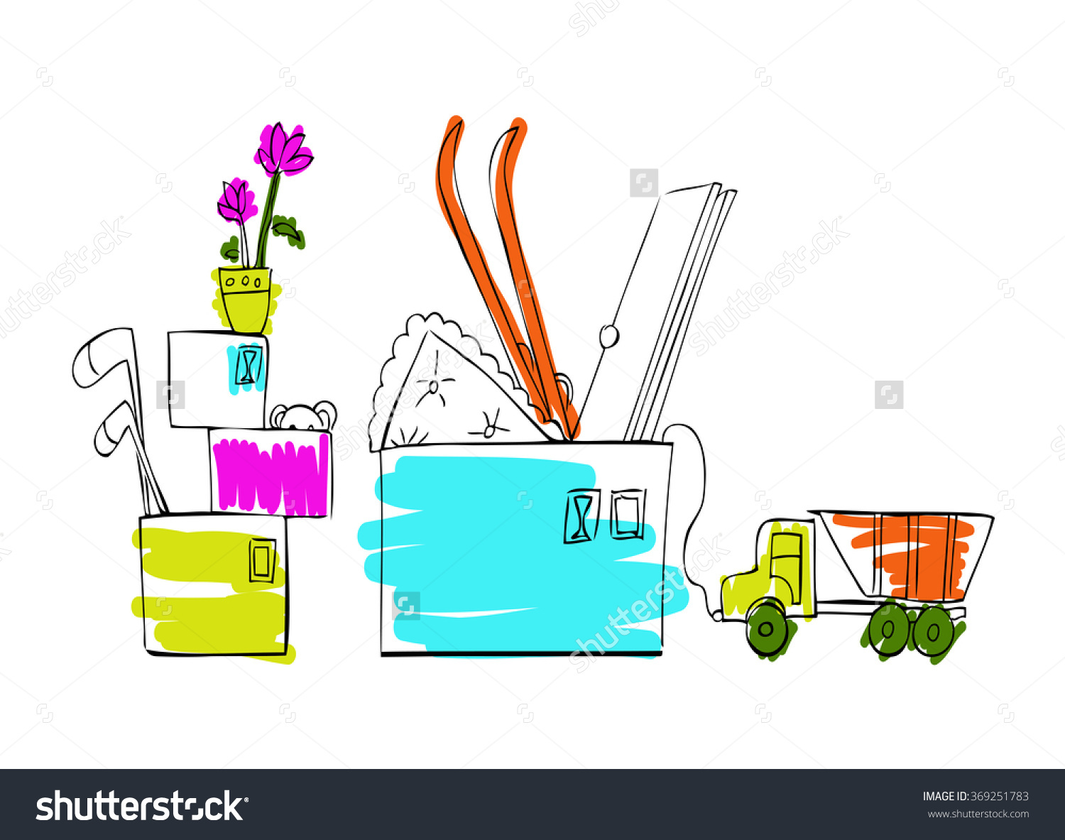 Vector Illustration Collected Things Boxes Stock Vector 369251783.