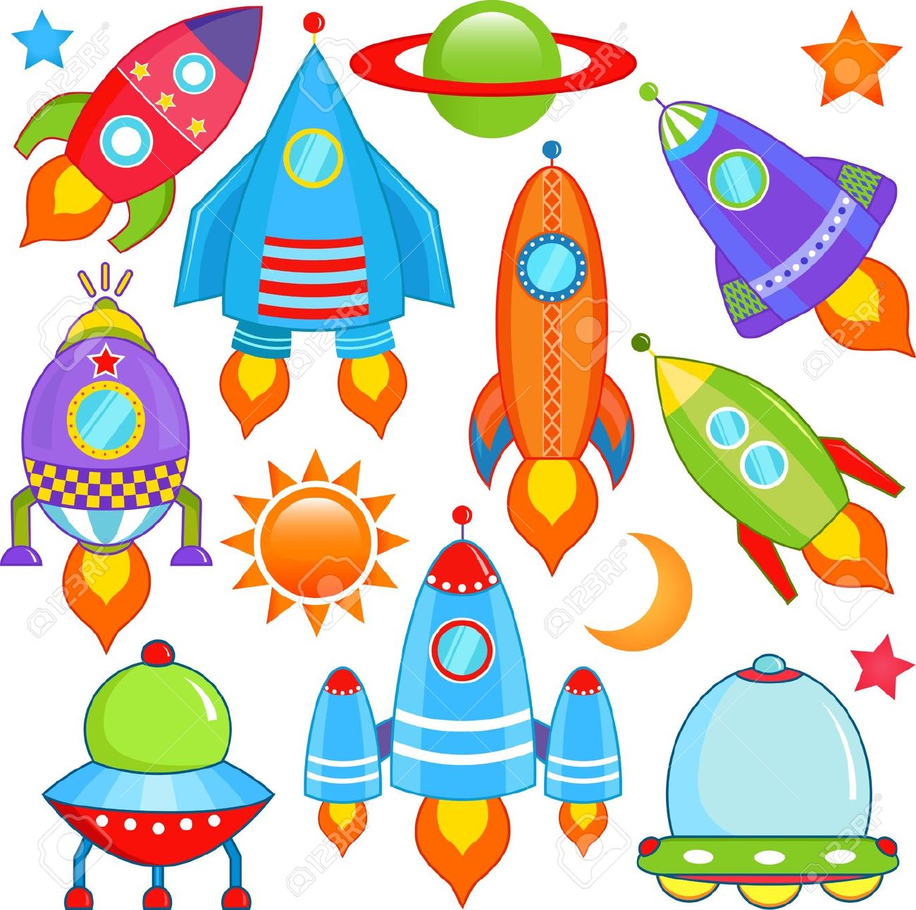 Vector Collection Of Spaceship, Spacecraft, Rocket, UFO Royalty.