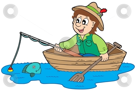 Fisherman In Boat Clipart.