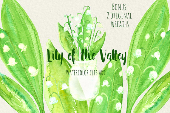 Lily of the valley watercolor digital clip art Lily of the.