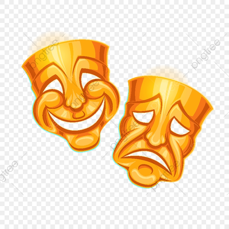 Golden Comic And Tragic Theater Mask, Symbol, Sadness.