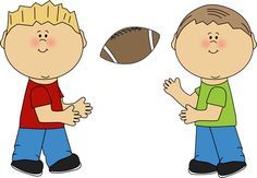 two little boys playing football clipart.