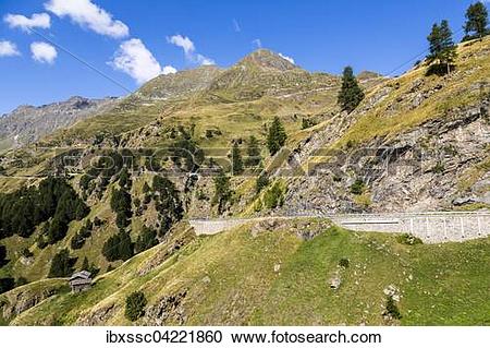 Stock Photography of Mountain pass road, mountain pass Timmelsjoch.