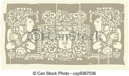 Clip Art Vector of Maya Triptych Woodblock C.