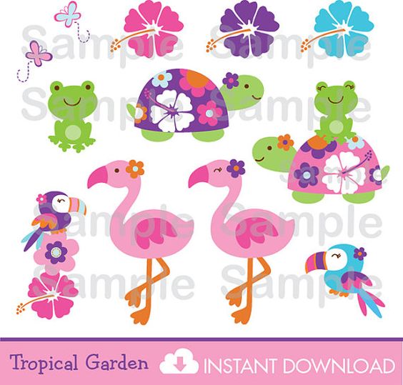 Cute Turtle Cipart / Frog Clipart / Flamingo Clipart / Tropical.